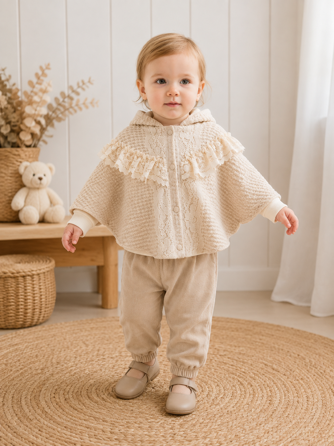 Baby Poncho Spitze Creme