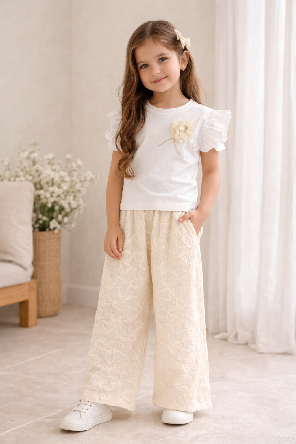 Mädchen 2-Teiler Outfit mit Blumentop & Hose aus Baumwolle