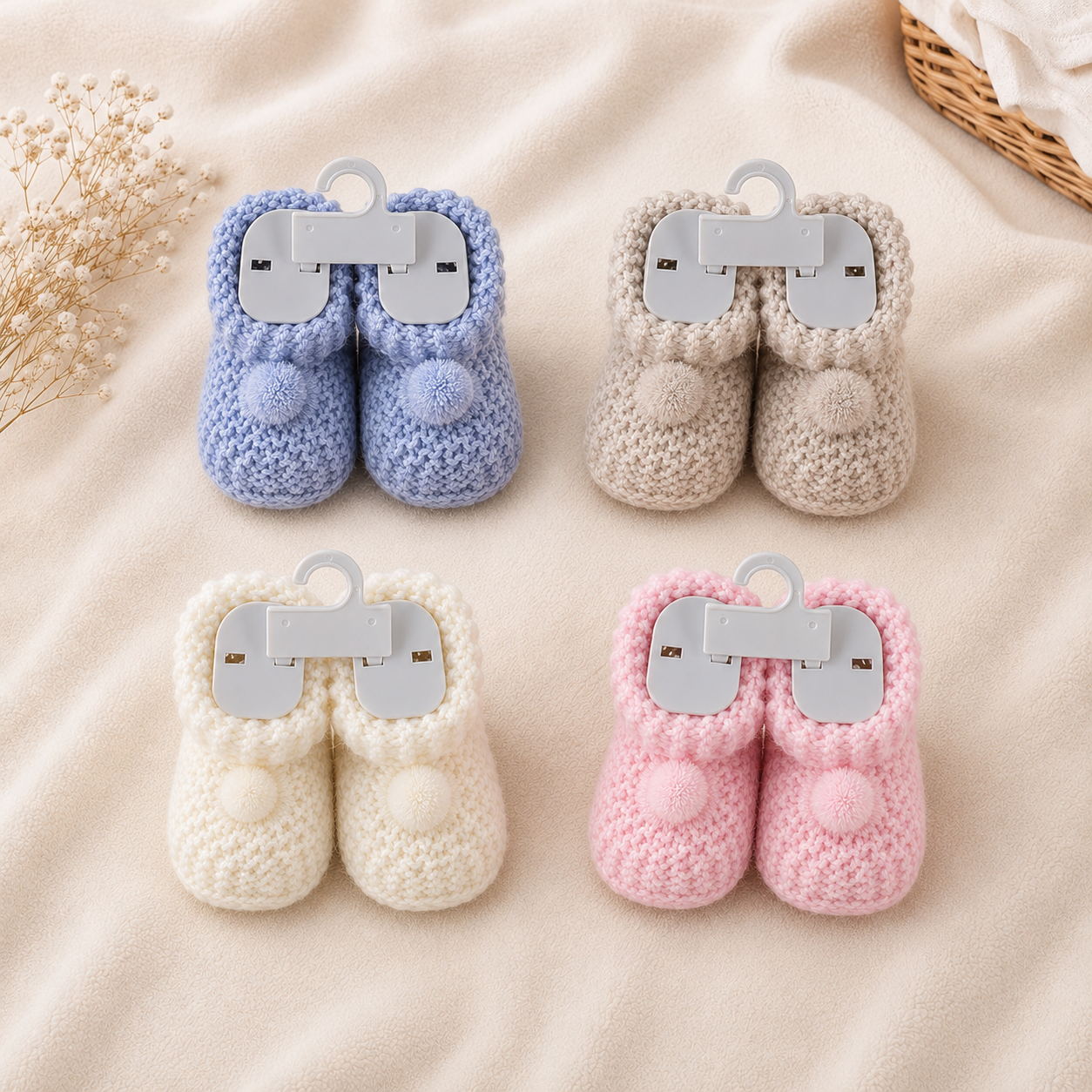 Baby Strickschuhe Bommel