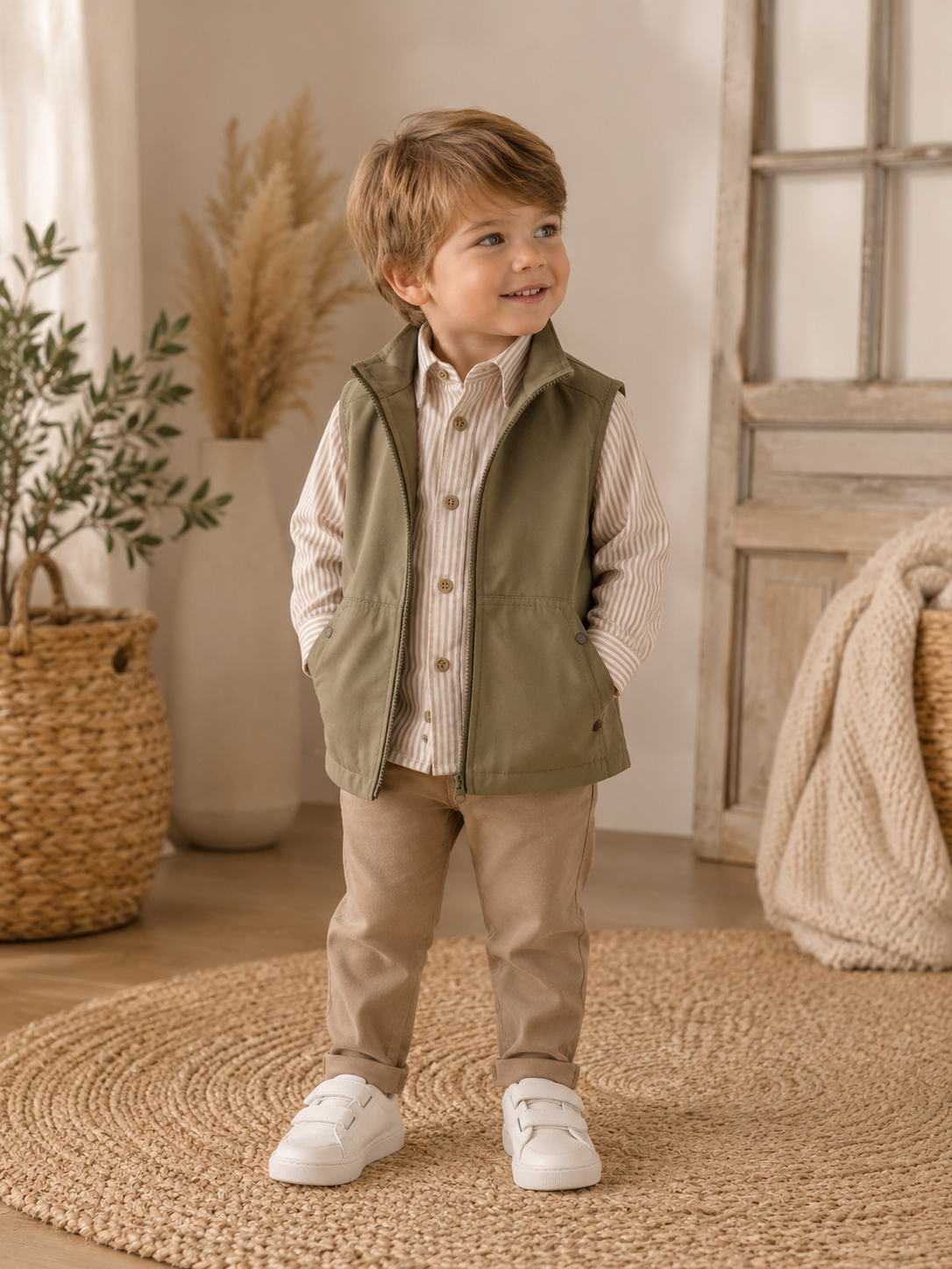 Jungen Set Khaki Weste