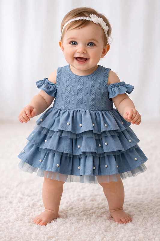 Baby Mädchen Kleid mit Volants Perlen