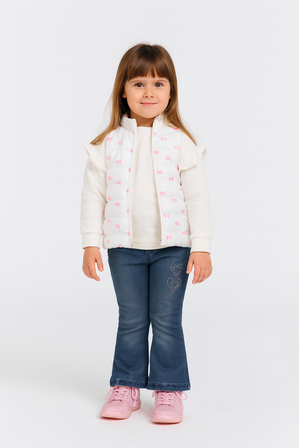 Mädchen 3-teiliges Set – Weste, Langarmshirt & Jeanshose | Stylisch & bequem