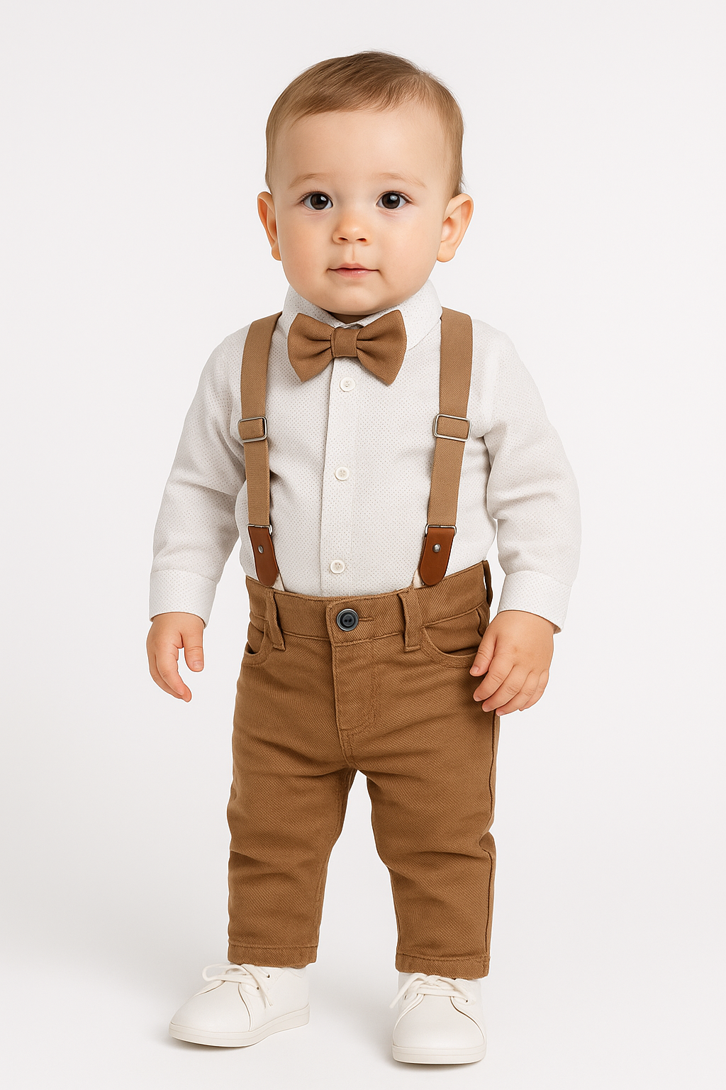Baby Jungen 3-teiliges Outfit – Bodyhemd mit Fliege, Hosenträger & Hose