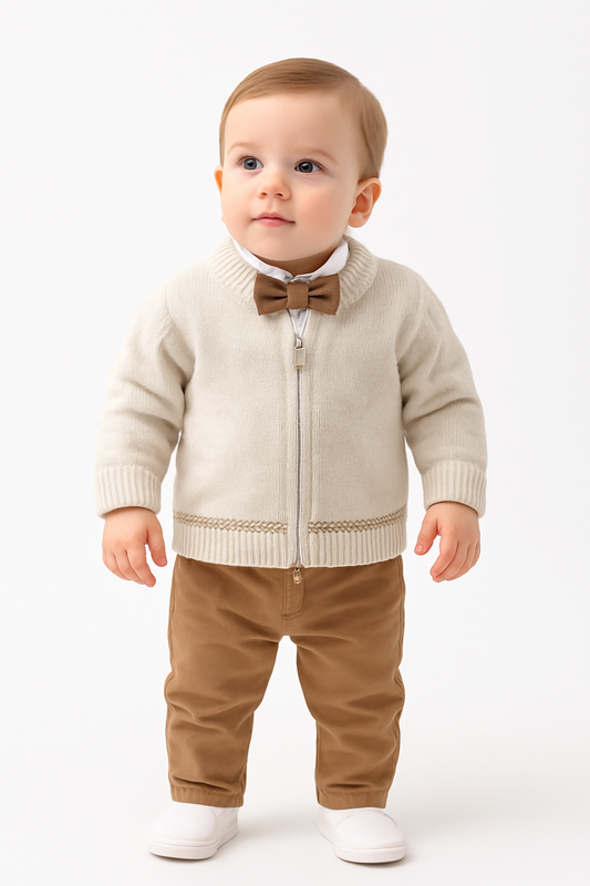 Baby 4-teiliges Set – Hose, Hemd, Strickjacke & Fliege (Premium Qualität)
