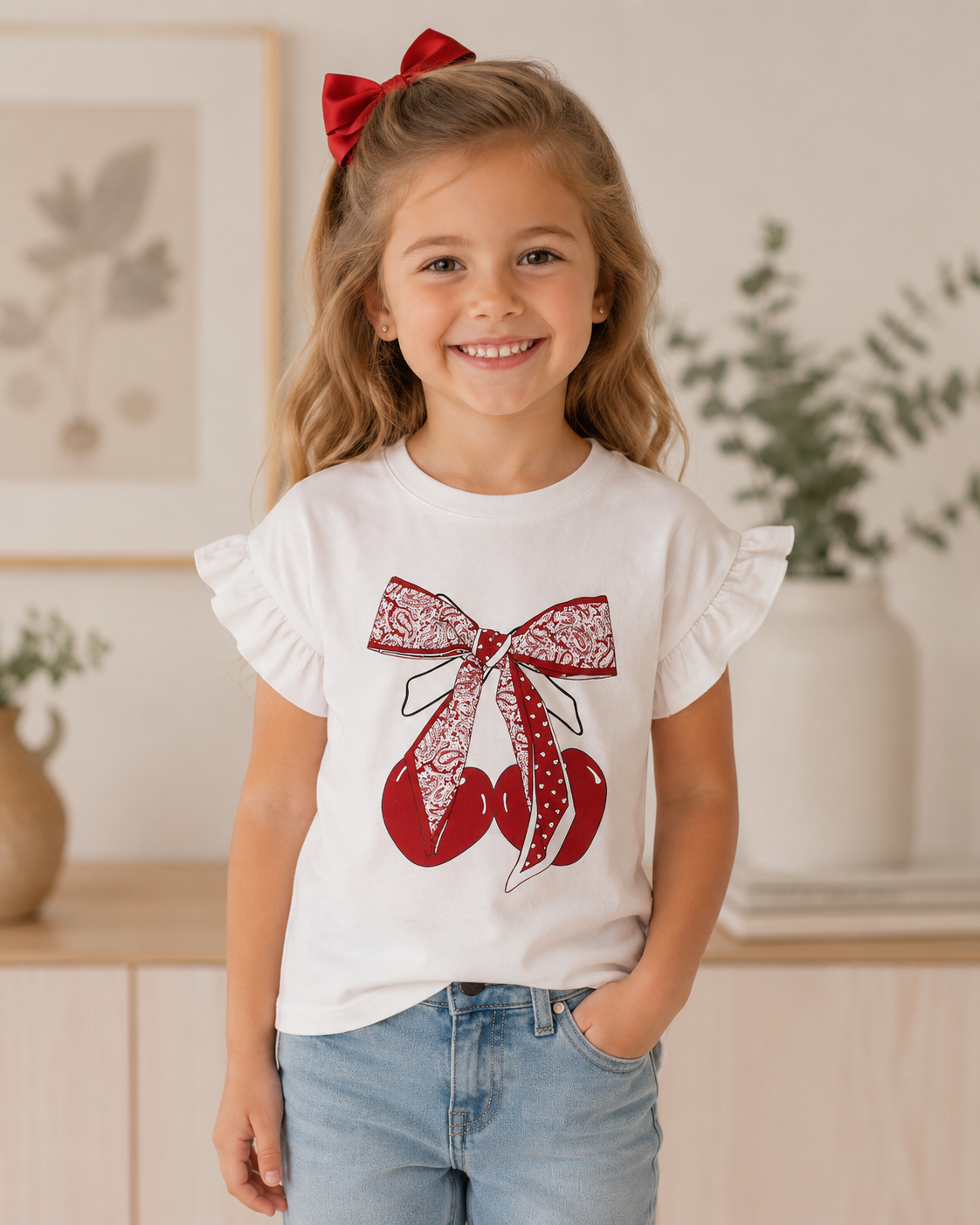 Mädchen T-Shirt Schleife Kirschen