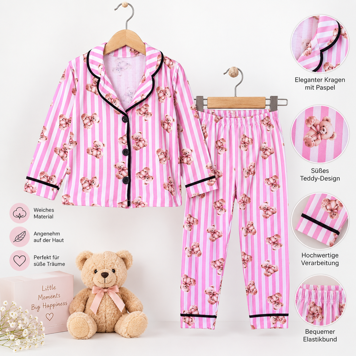 Mädchen Pyjama Baumwolle Teddymuster