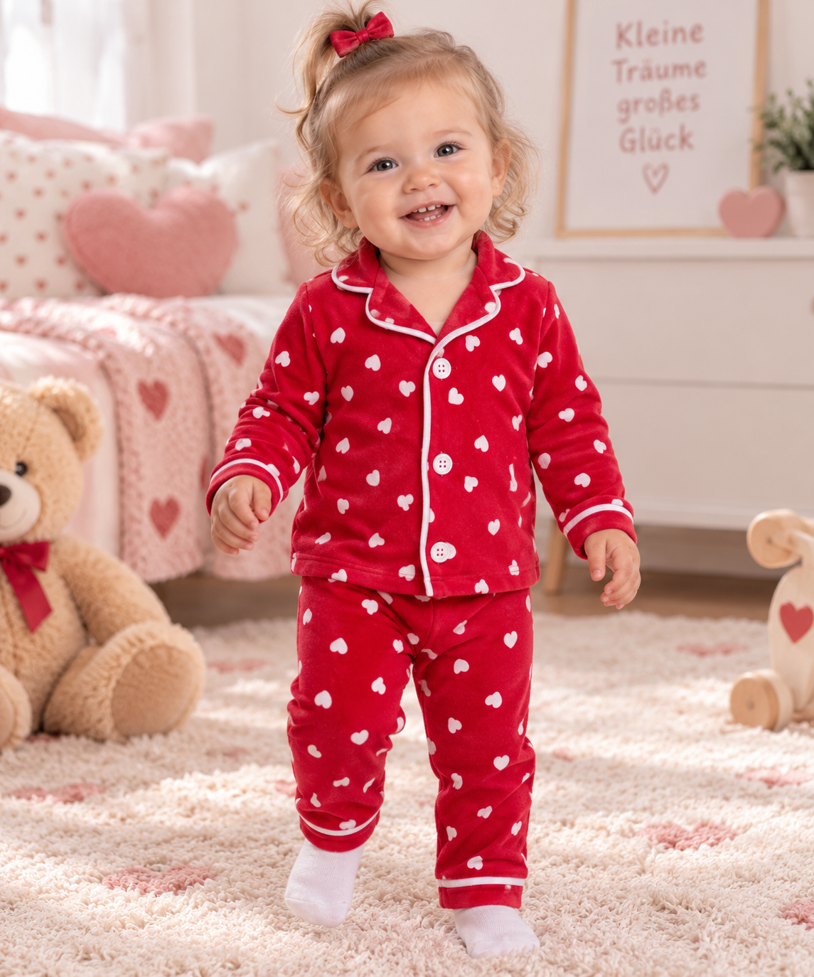 Mädchen Pyjama Rot Herzen