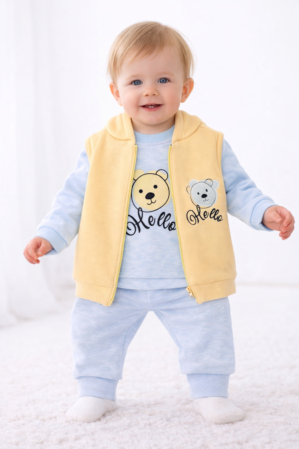 Baby Jungen 3-teiliges Set Hellblau mit Bärchen Design
