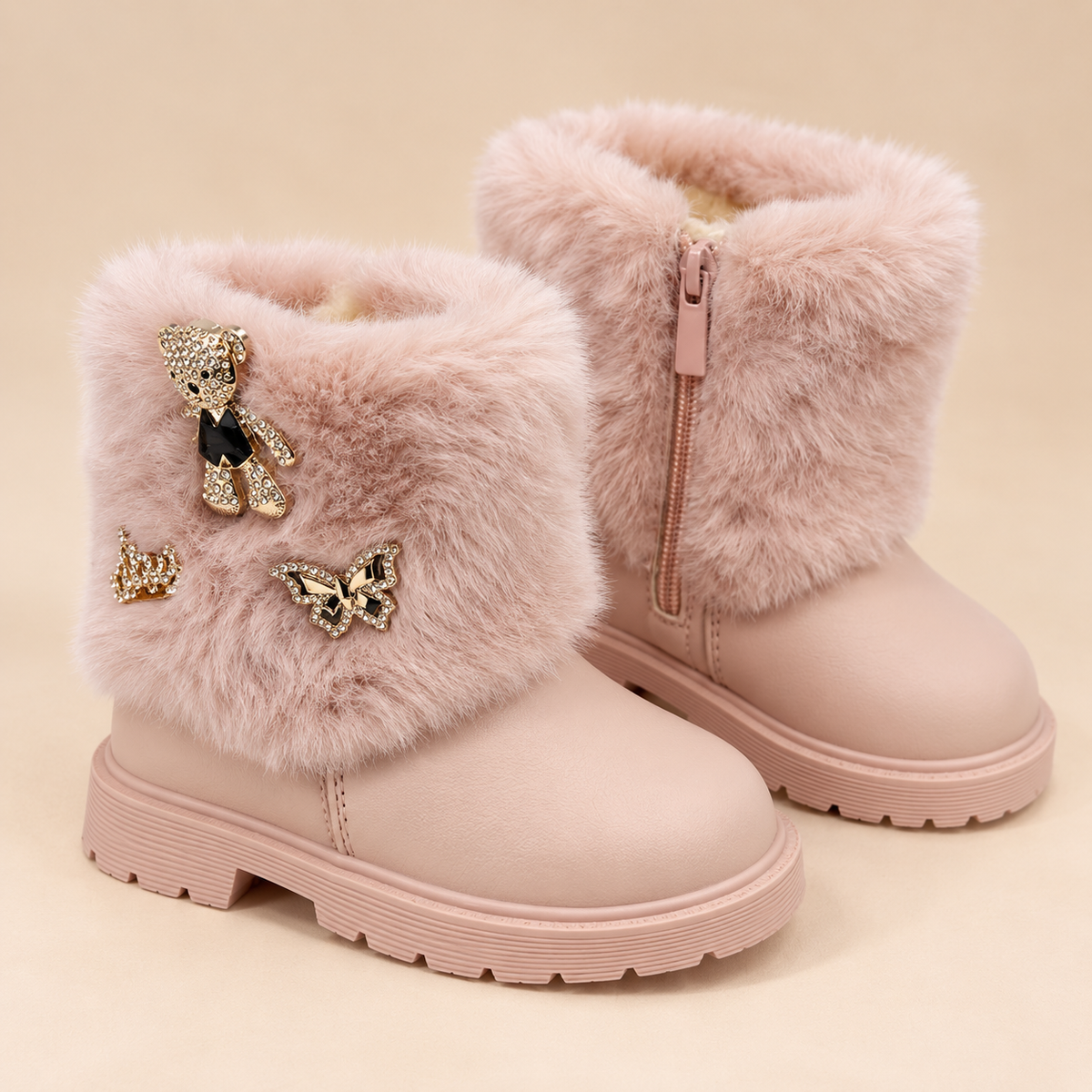 Mädchen Stiefel Rosa Fellbesatz