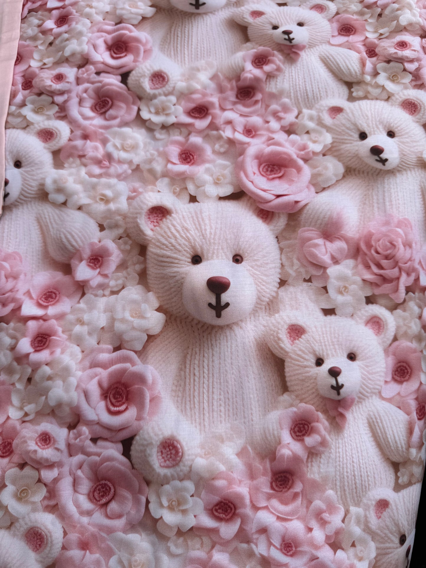 Kinder Bettwäsche Set 4-teilig – Rosa Bärchen & Blumen in 3D Optik, 100% Baumwolle, Pink & Creme