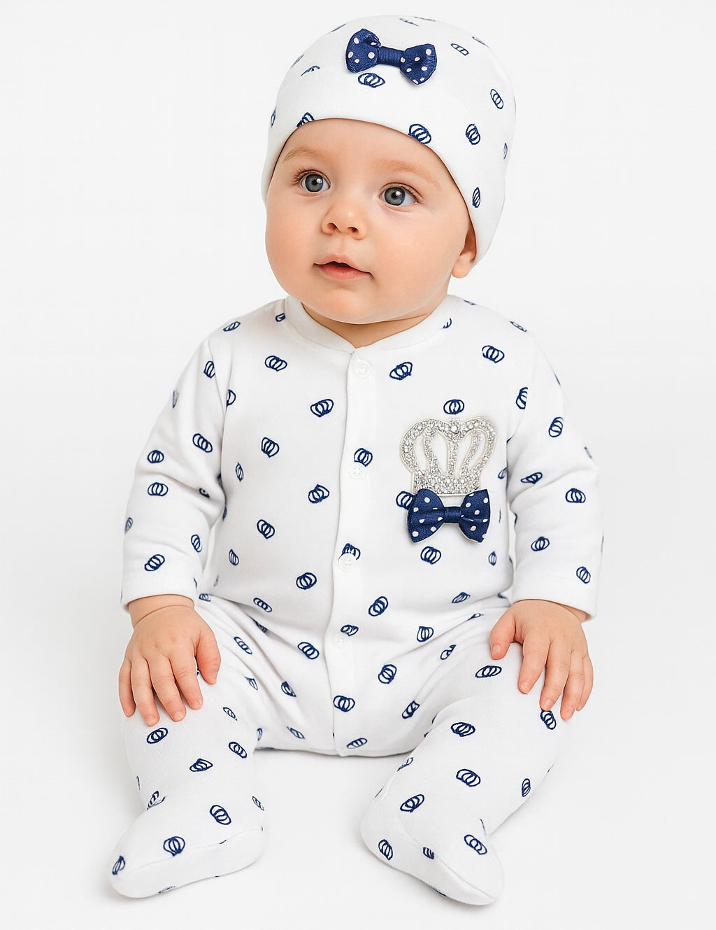 Baby Jungen Strampler Set mit Krone & Schleife – 2-teilig