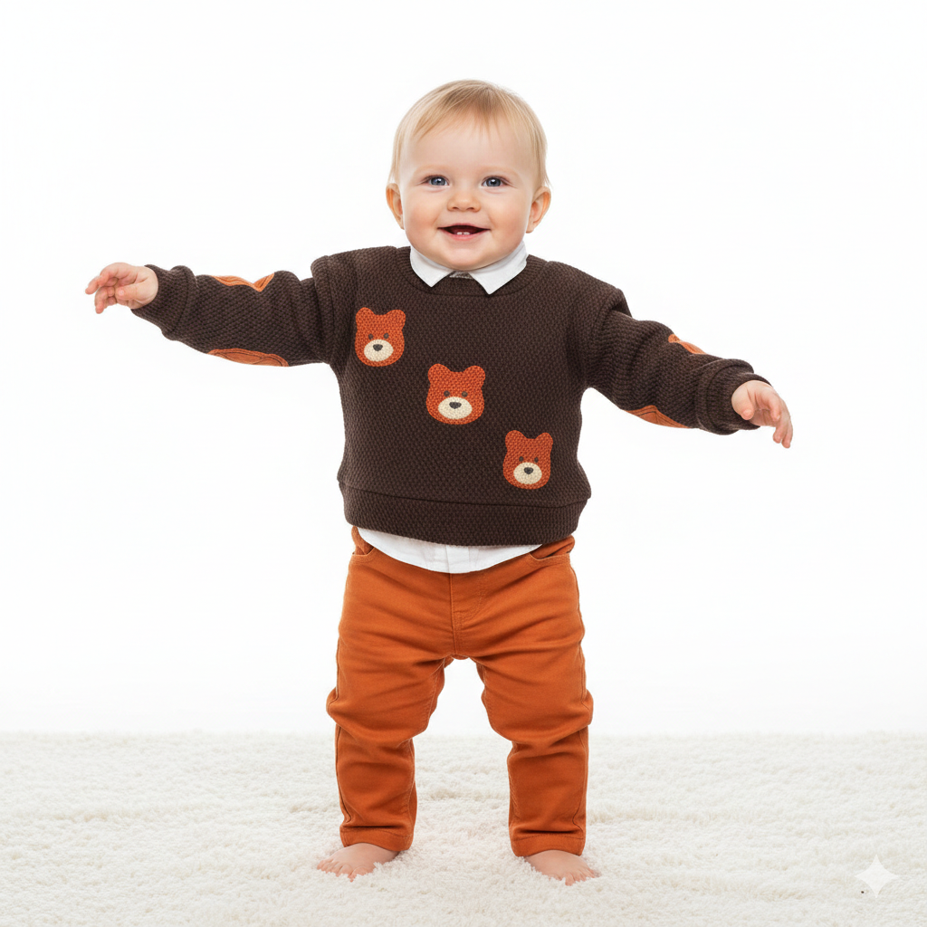 3-teiliges Baby Jungen Outfit – Pullover, Hemd & Hose