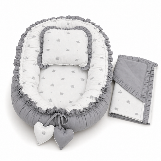 Babynest Set Grau Krone