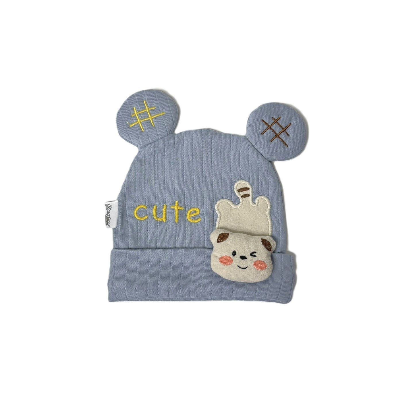 Babymütze mit Ohren & Bärchen-Applikation – 5 Farben erhältlich