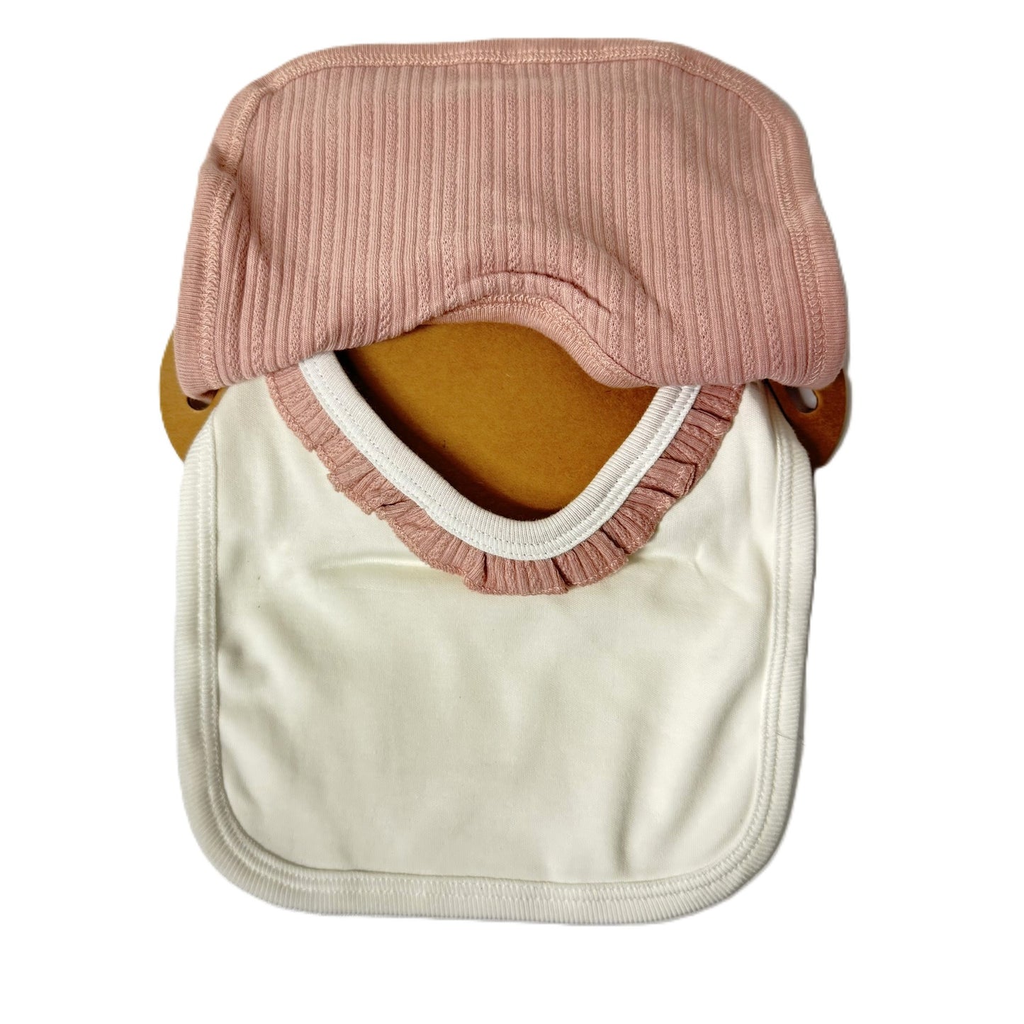 2er Baby Lätzchen Set – Rosa & Weiß – Weiche Baumwolle mit Rüschen