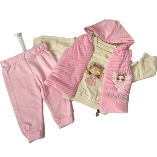 Baby Mädchen Outfit „Fairy Dream“ – 3-teilig mit Kapuzenweste, Pullover & Hose