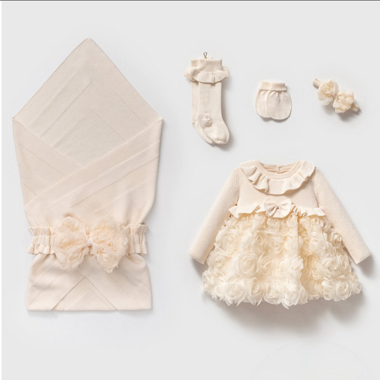 Baby Mädchen 5-teiliges Festset mit Kleid & Decke | Nipperland