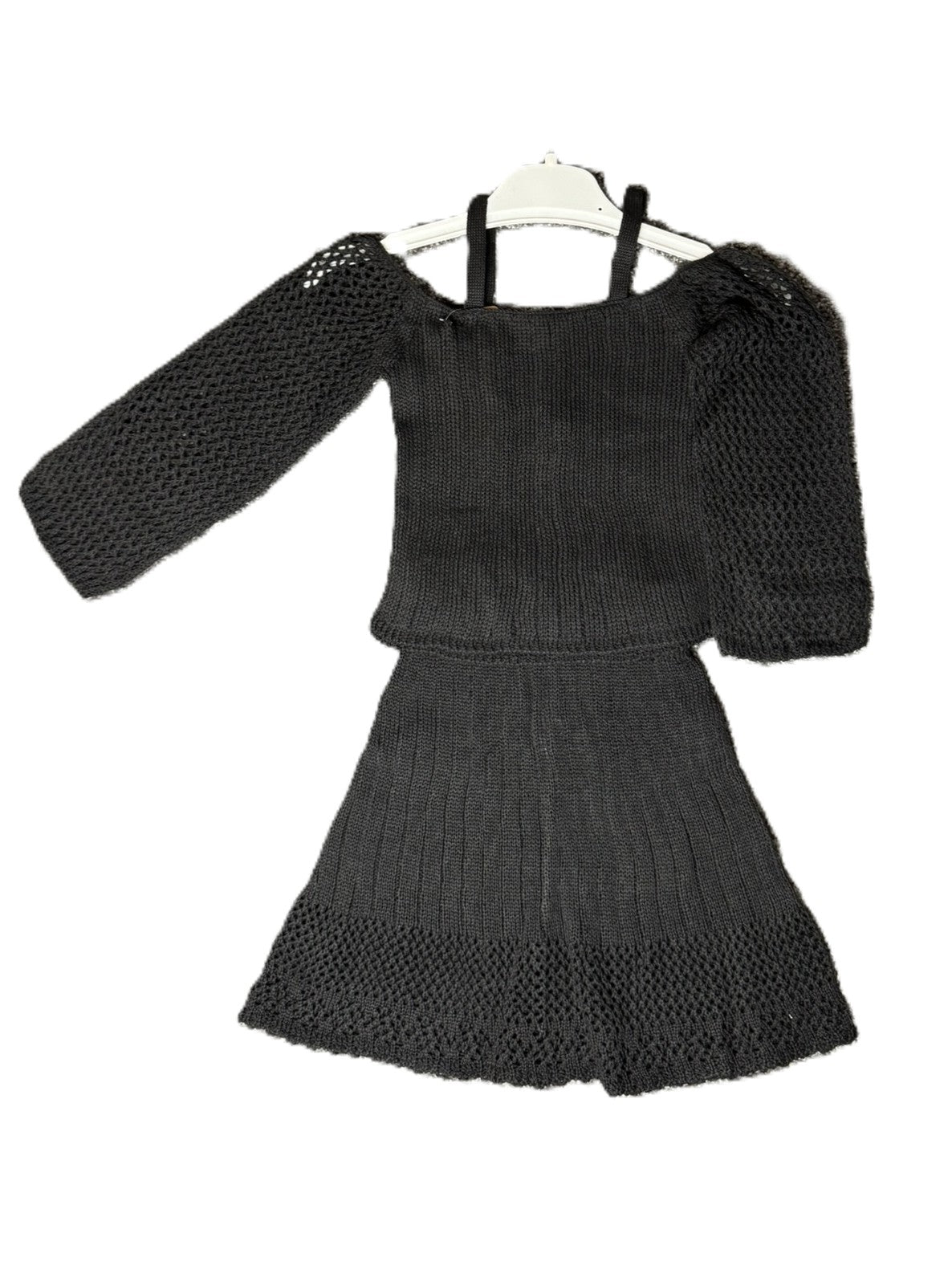 Mädchen 2-Teiler Strickset mit Rock & Oberteil – Schwarz & Creme