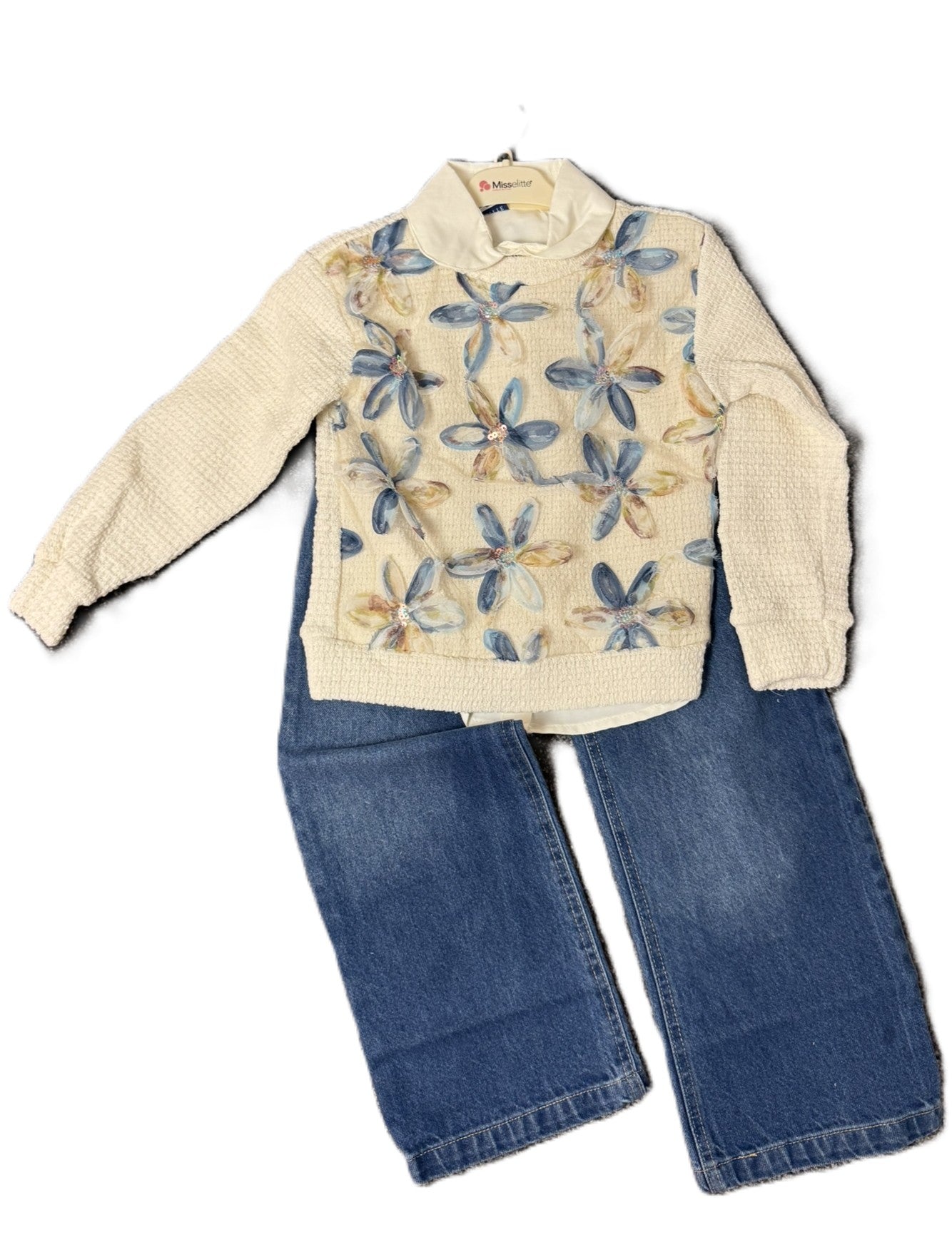 Mädchen 3-Teiler Outfit mit Jeans, Strickoberteil & Hemd