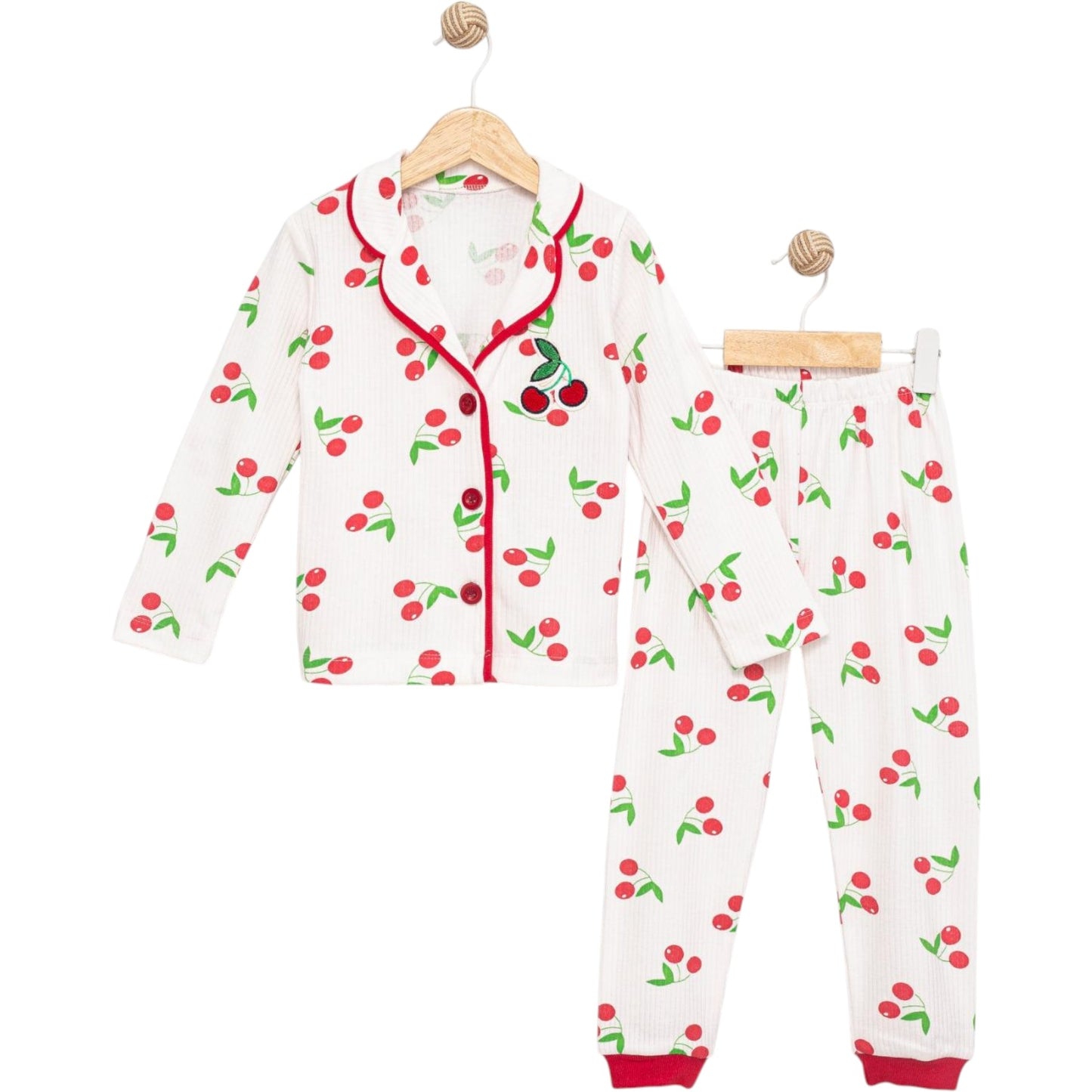 Kinder Pyjama Set mit Kirschen 🍒 | Zweiteiliger Schlafanzug Mädchen (Gr. 86–116)