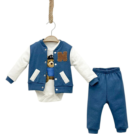 Baby Jungen 3-teiliges Outfit Set mit Collegejacke – in 2 Farben erhältlich