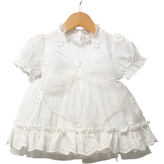 Baby Mädchen Kleid mit Schleife & Spitzen-Details in Weiß