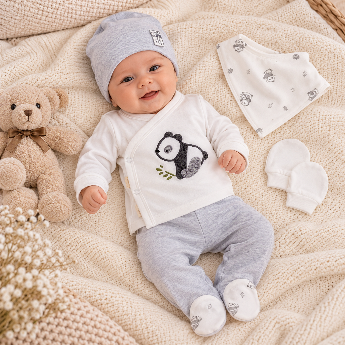 Erstlingsset 5-teilig Panda Grau