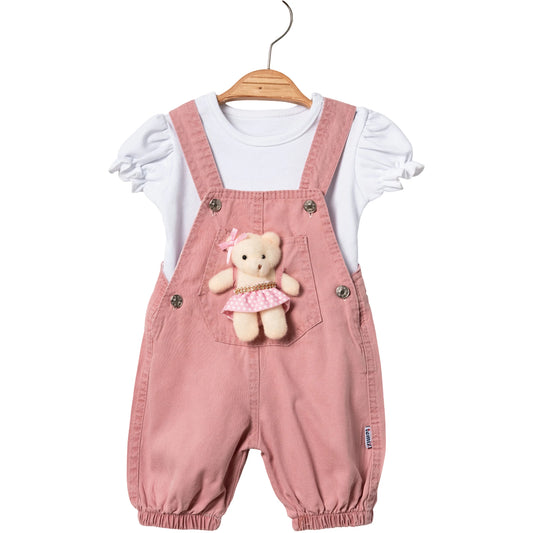 Baby Mädchen 2-teiliges Outfit Set mit Latzhose & Bärchen-Detail