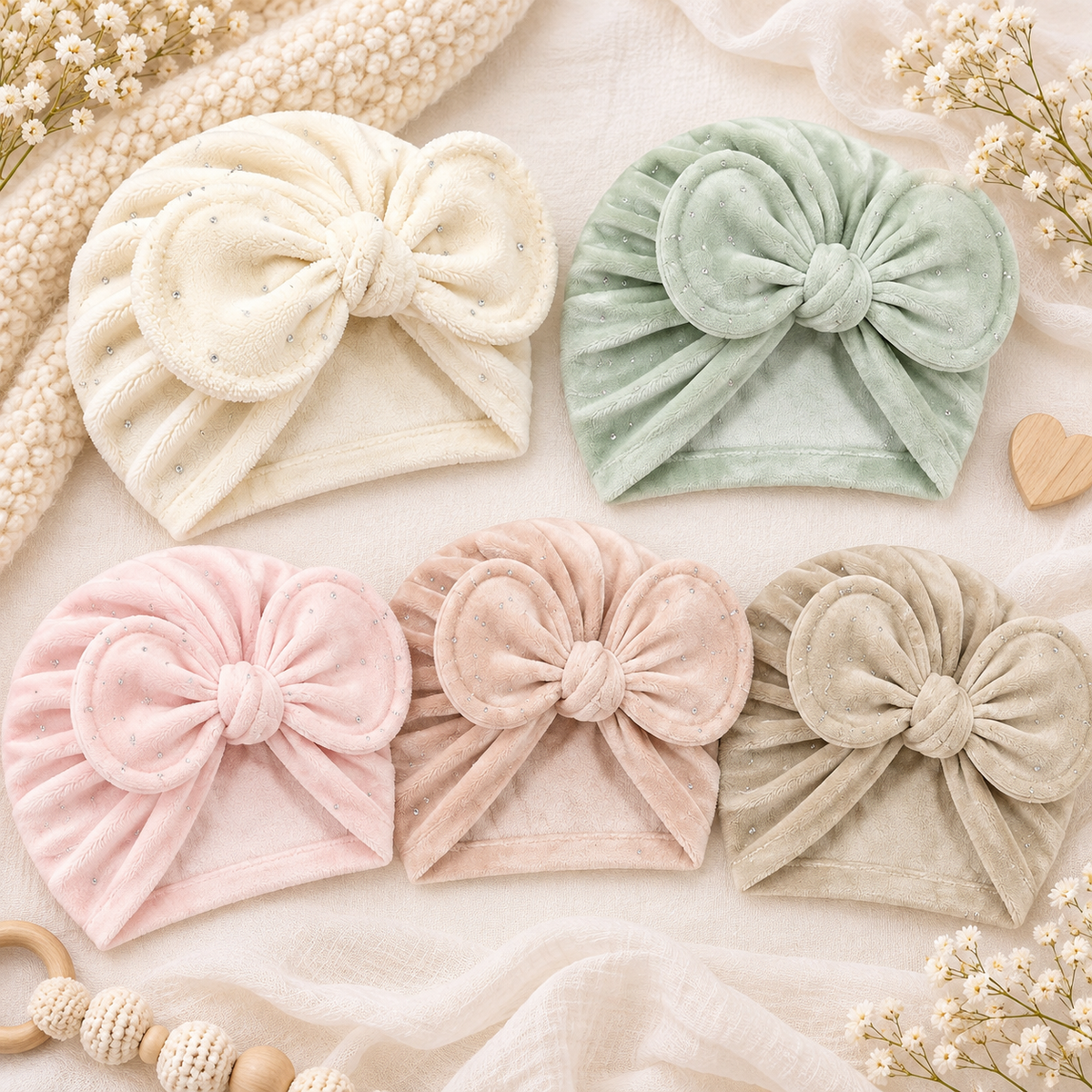 Baby Turbanmütze Schleife Strasssteine