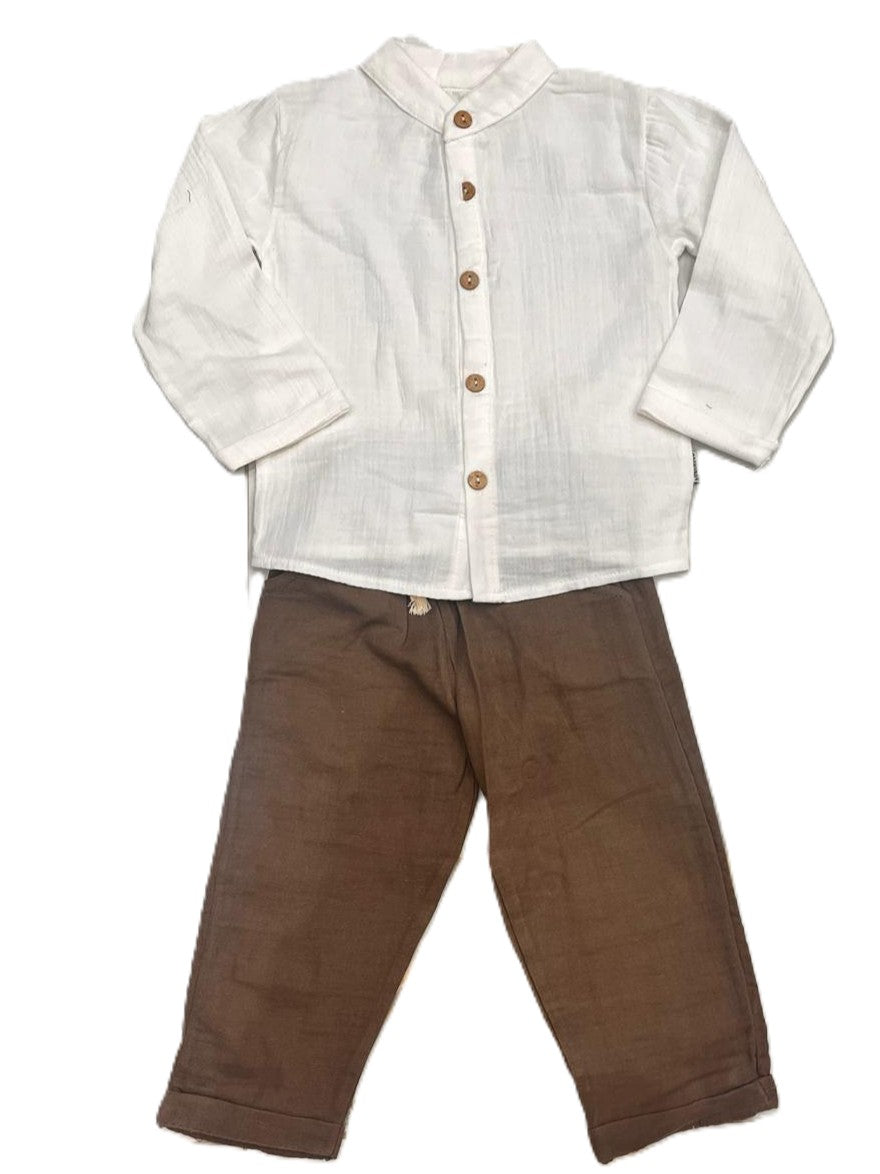 Jungen 2-teiliges Set – Klassisches Musselin-Hemd & Stoffhose 🌿👦