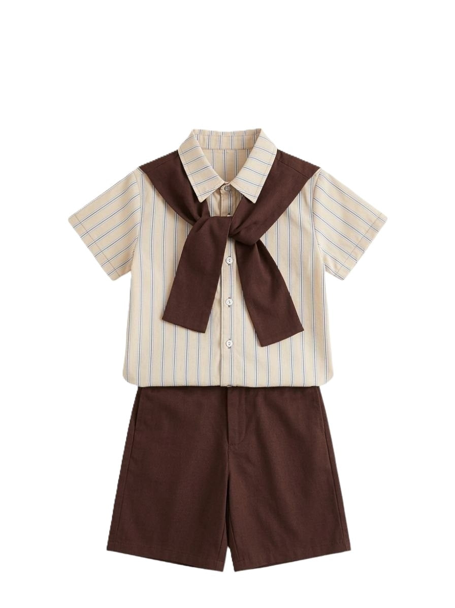 3-teiliges Jungen Outfit Set mit Hemd, Shorts & Schleife