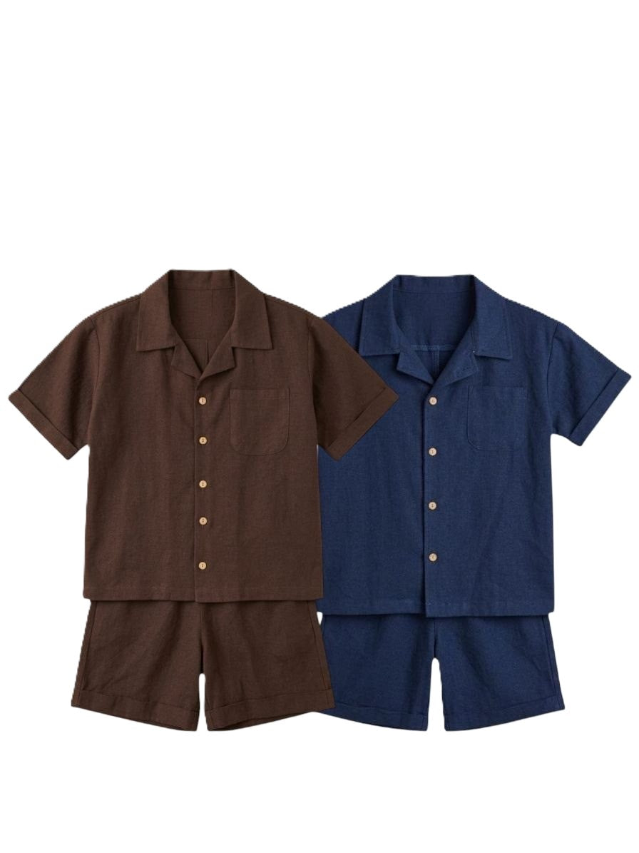 Jungen Outfit Set 2-teilig – Hemd & Shorts aus Baumwolle-Leinen-Mix