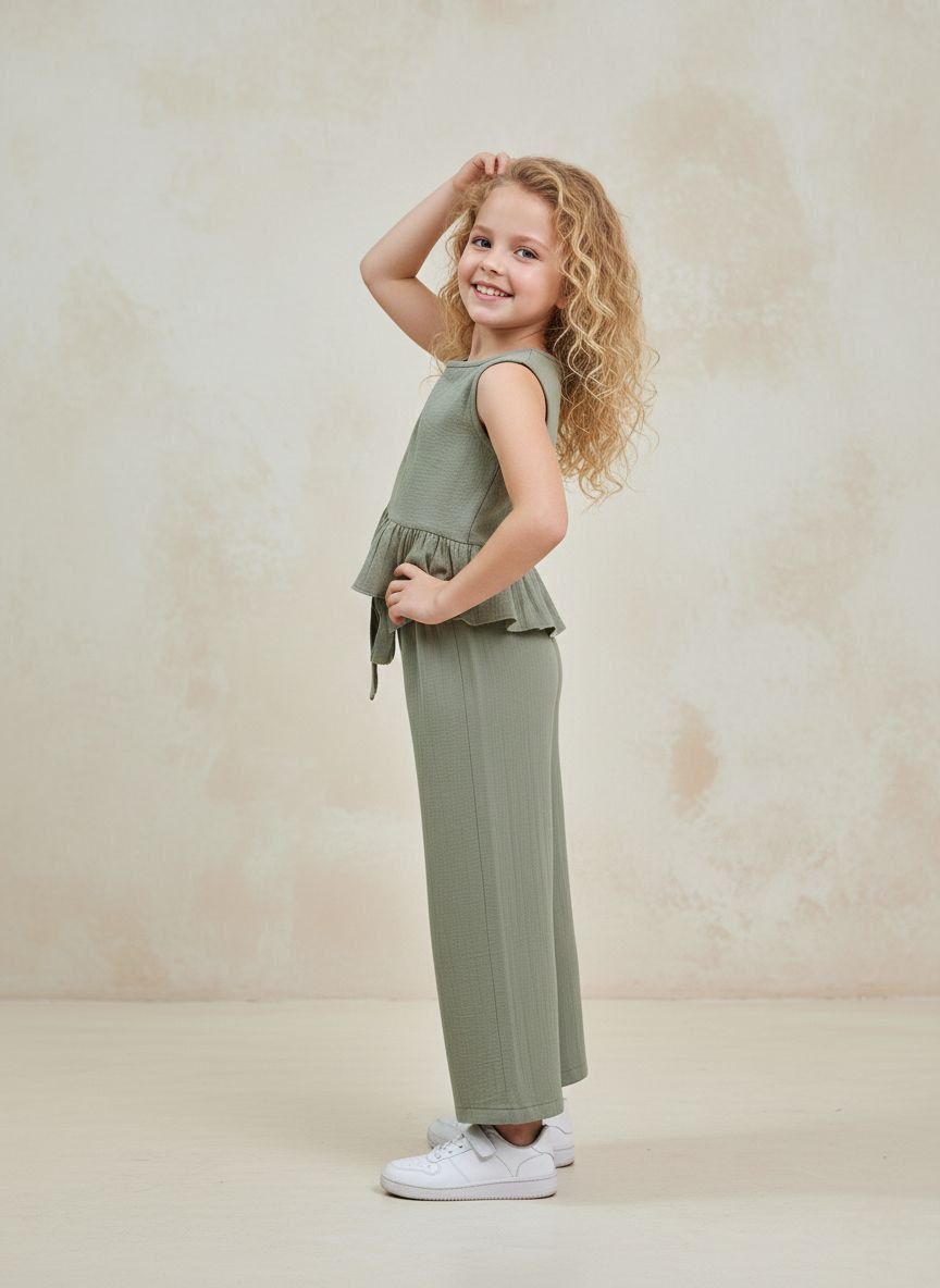 Mädchen Outfit Set 2-teilig – Top mit Rüschen & weite Hose