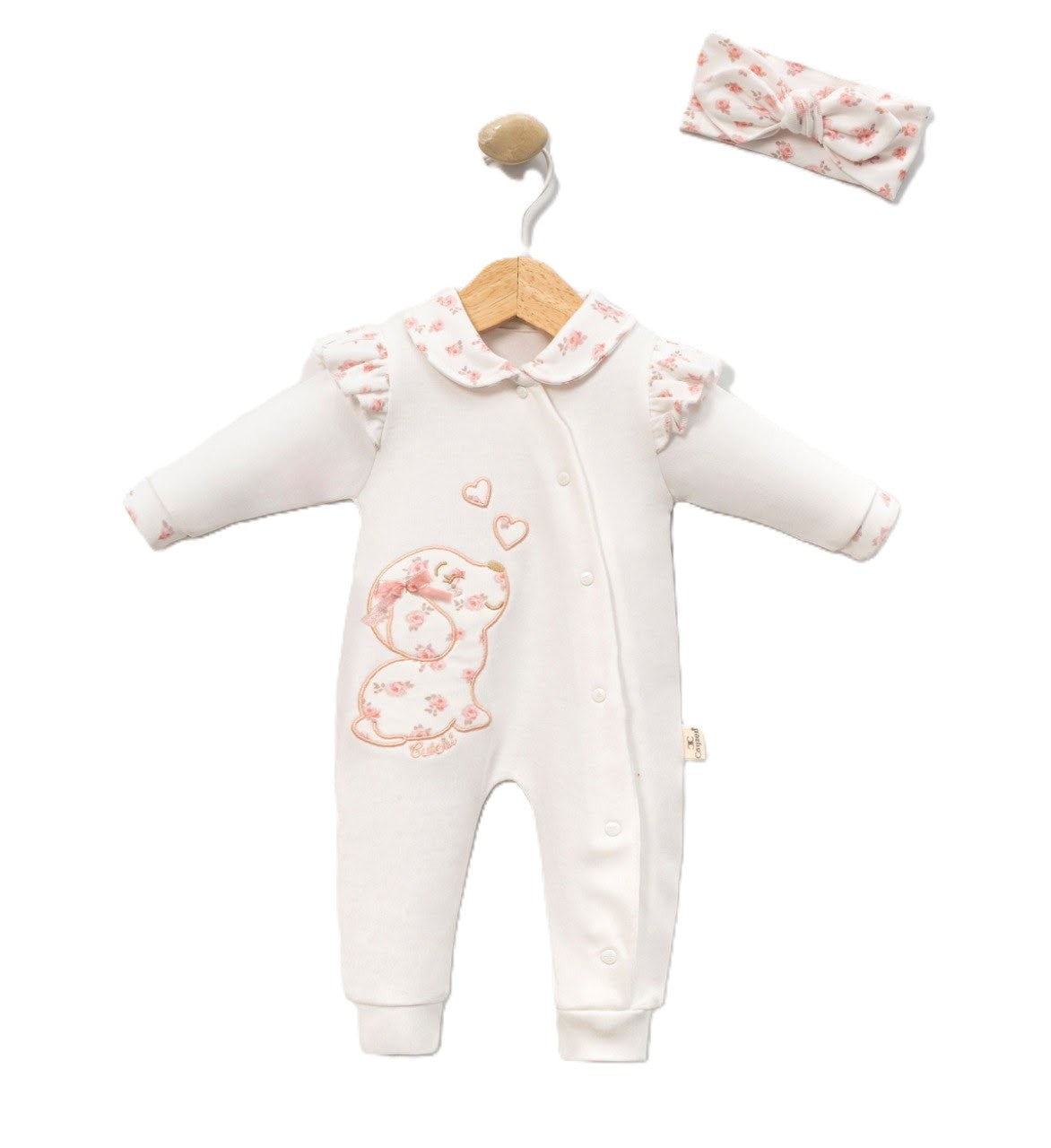 Babystrampler Baumwolle Hundemotiv Haarband