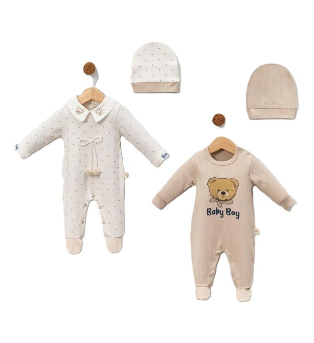 Baby Jungen Set | 2 Strampler & 2 Mützen | Süßes Neugeborenen Outfit