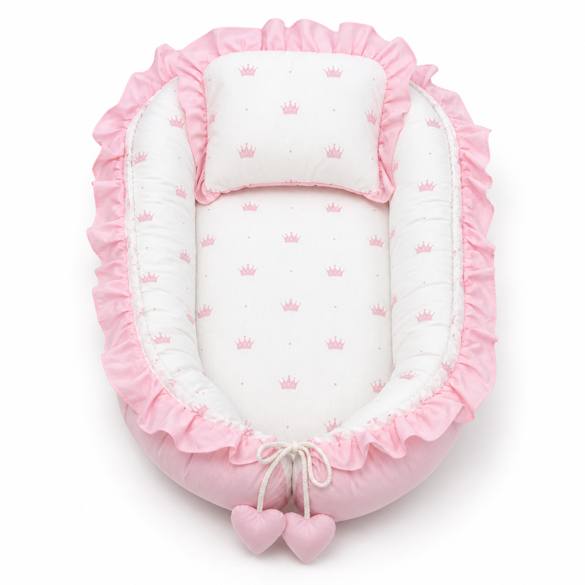 Babynest Set Rosa mit Kronen 3-teilig