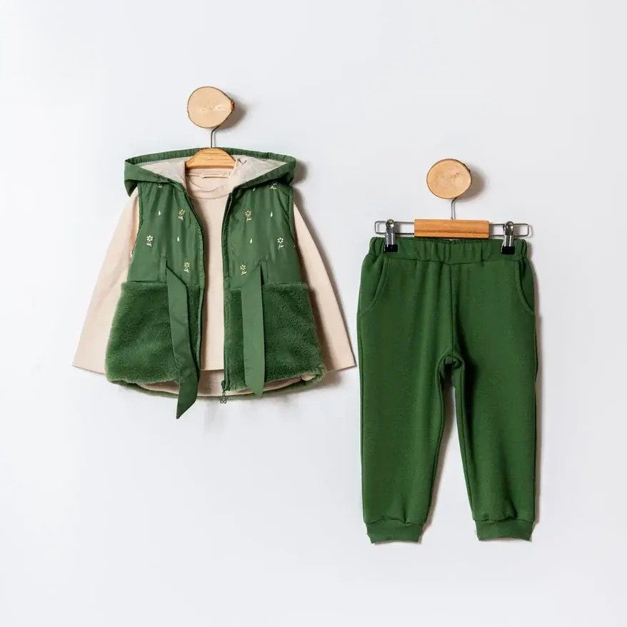 Baby Mädchen Set 3-teilig mit Weste & Hose – Blau oder Grün