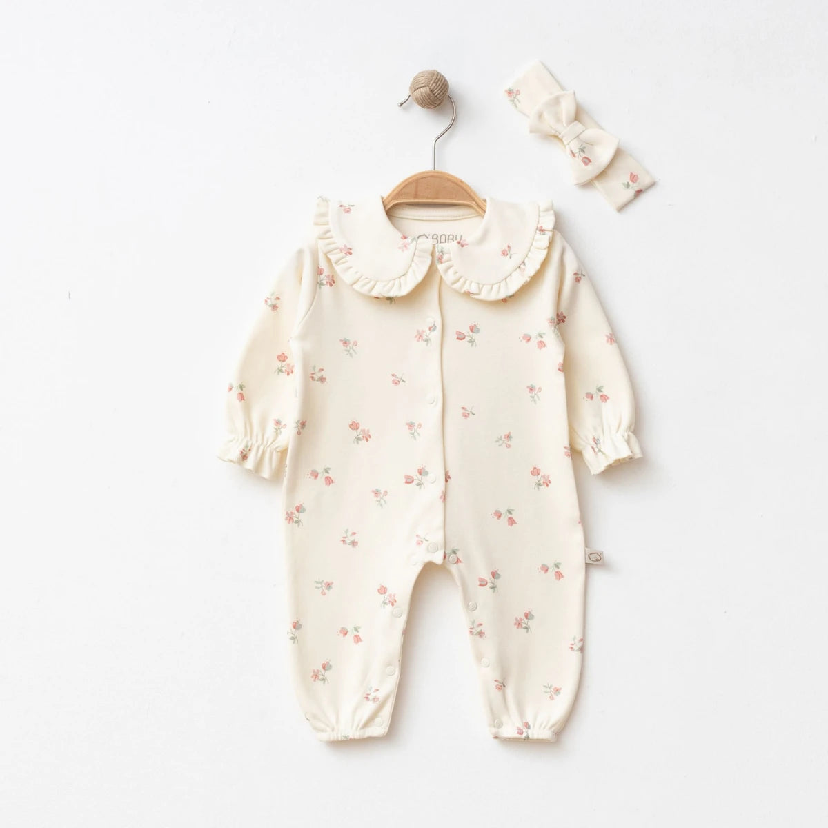 Strampler Creme Blumenmuster Haarband