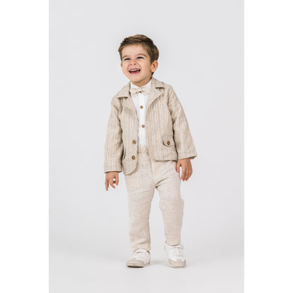 Eleganter 4-teiliger Baby Jungen Anzug | Stoffhose, Stoffjacke, Hemd & Fliege