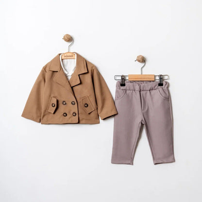 Elegantes Baby Jungen 3-teiliges Set mit Jacke, Hose & weißem Langarmshirt