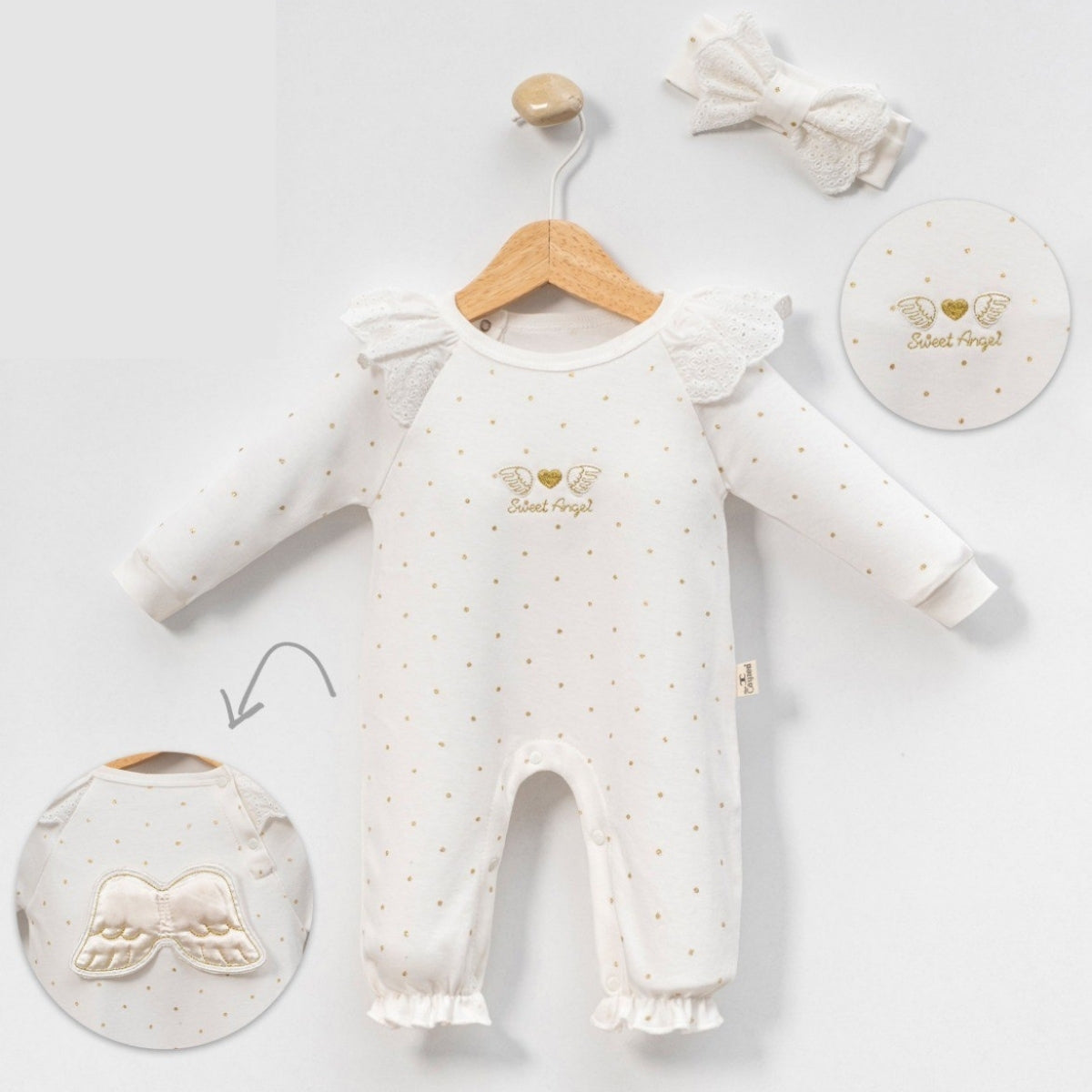 Zarter Strampler „Sweet Angel“ für Babymädchen 👼 mit Haarband