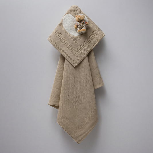 Kuschelige Babydecke mit Herz & Teddybär 🧸 | Strickoptik