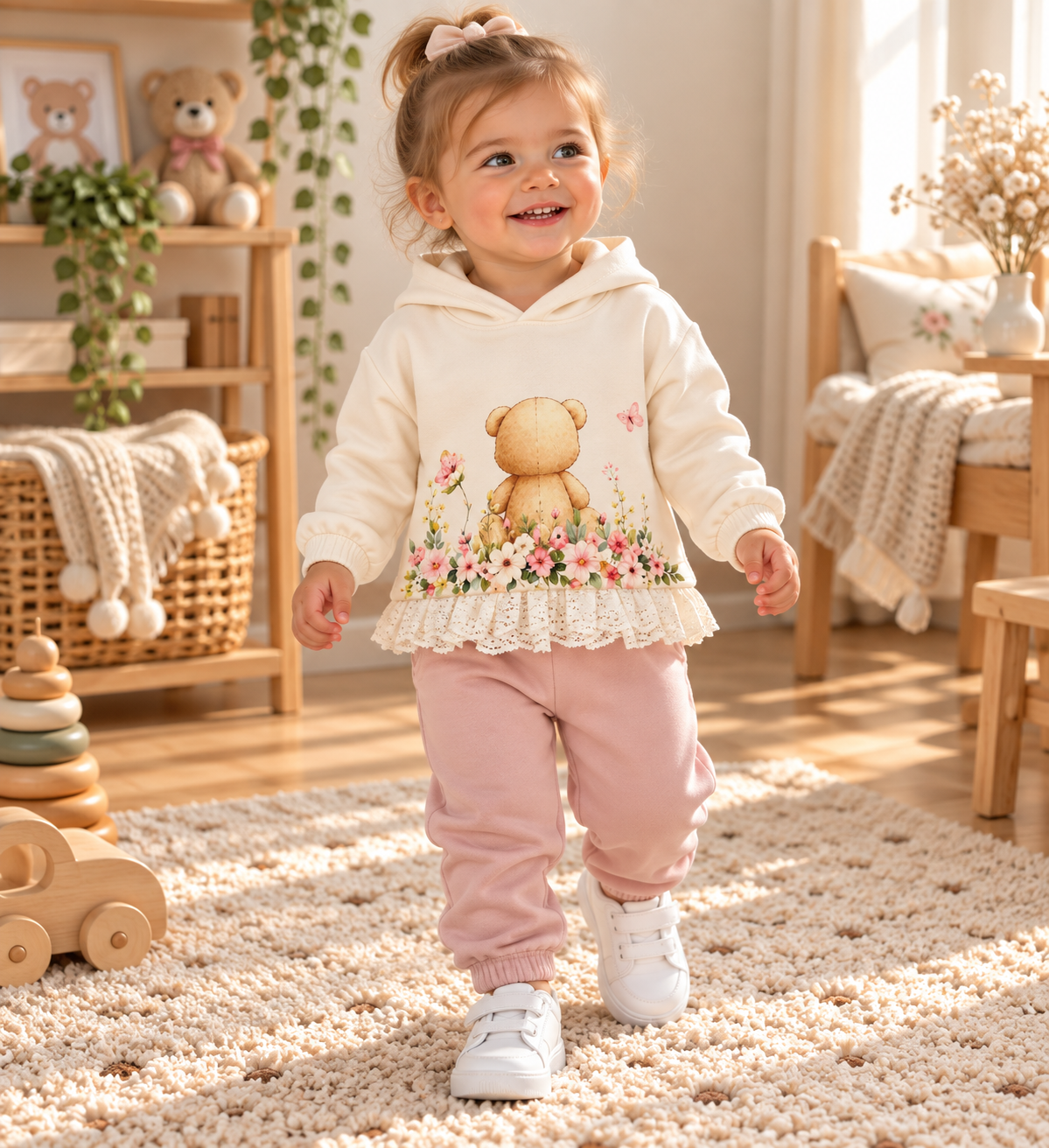 Baby Mädchen Set Teddy Blumen