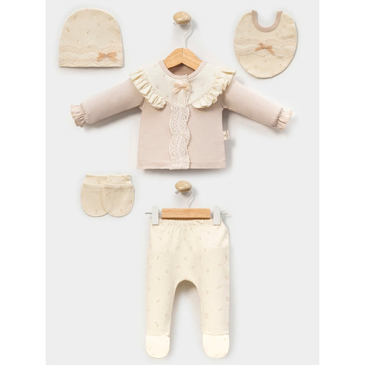 Baby Erstlingsset Rüschen Beige oder Rosa