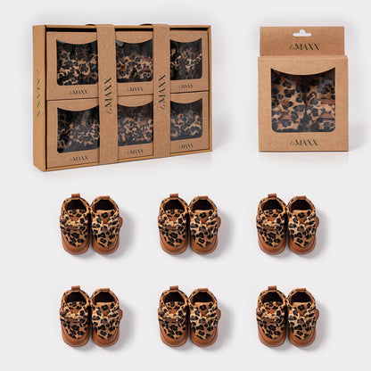 Süße Baby Mädchen Schuhe mit Leopardenmuster | Weiche Lauflernschuhe | Geschenkbox