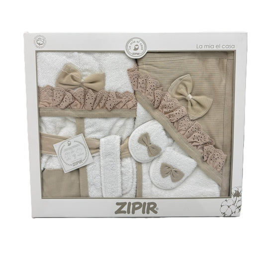 Luxuriöses Baby Mädchen Badeset | Bademantel, Badetuch, Slipper & Waschhandschuh | bis 1 Jahr