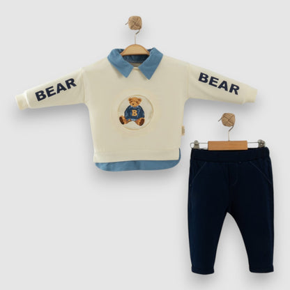 Baby Outfit 2-teilig – Langarmshirt mit Bärchen-Motiv & Hose | 100% Baumwolle