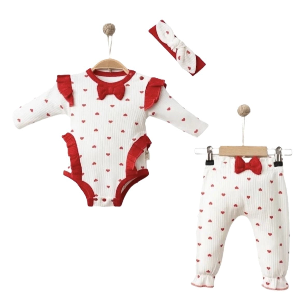 Süßes 3-teiliges Babyset für Mädchen – Langarmbody, Hose & Haarband ❤️