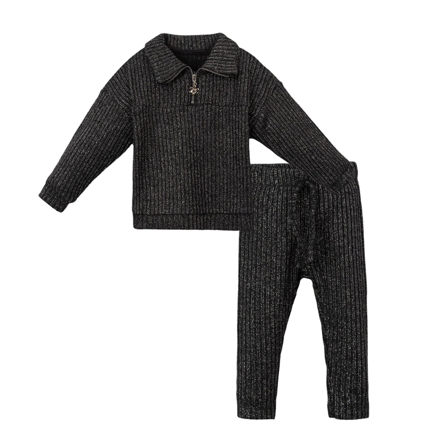 Mädchen 2-teiliges Strick-Set – Pullover mit Reißverschluss & Hose | 2 Farben