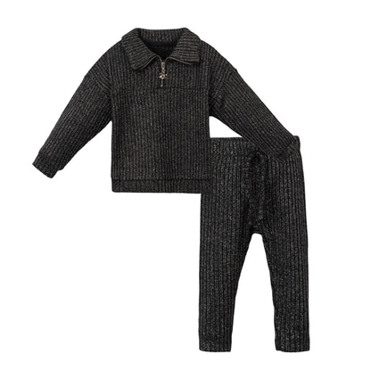 Mädchen 2-teiliges Strick-Set – Pullover mit Reißverschluss & Hose | 2 Farben